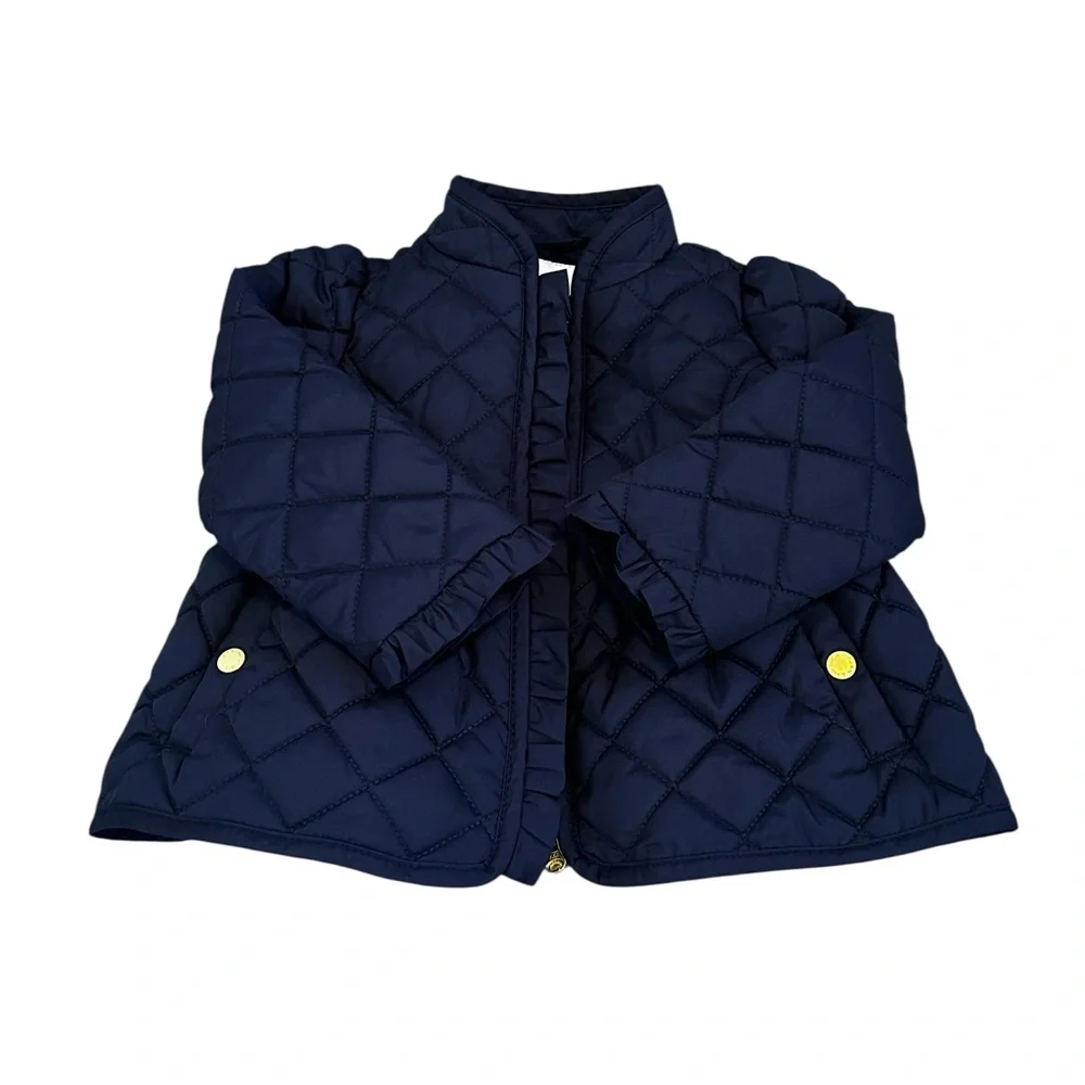 Janie & Jack Navy Blue Quilted Gold Buttons Barn Jacket Peplum Size 18-24 M